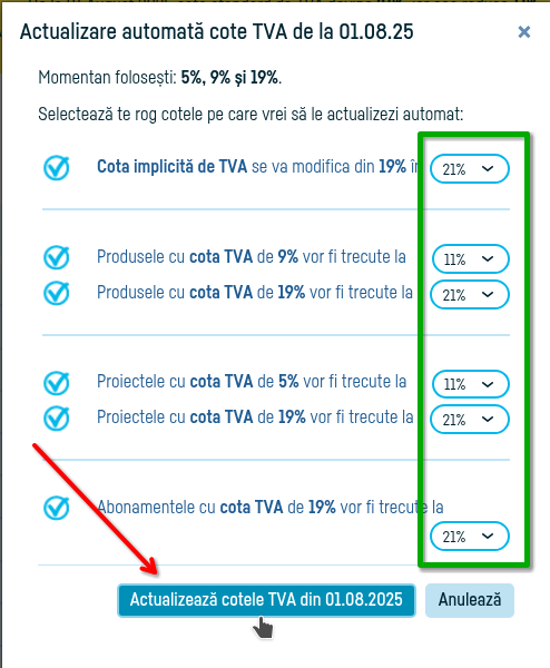 Cum actualizezi automat cotele de TVA - pasul 2