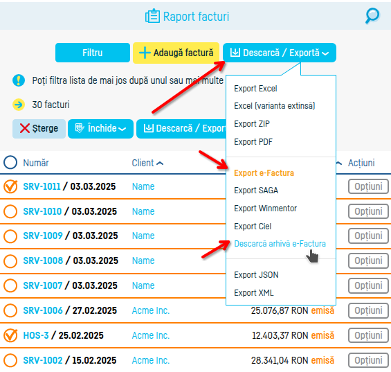 Cum descarc mai multe facturi? - pasul 6