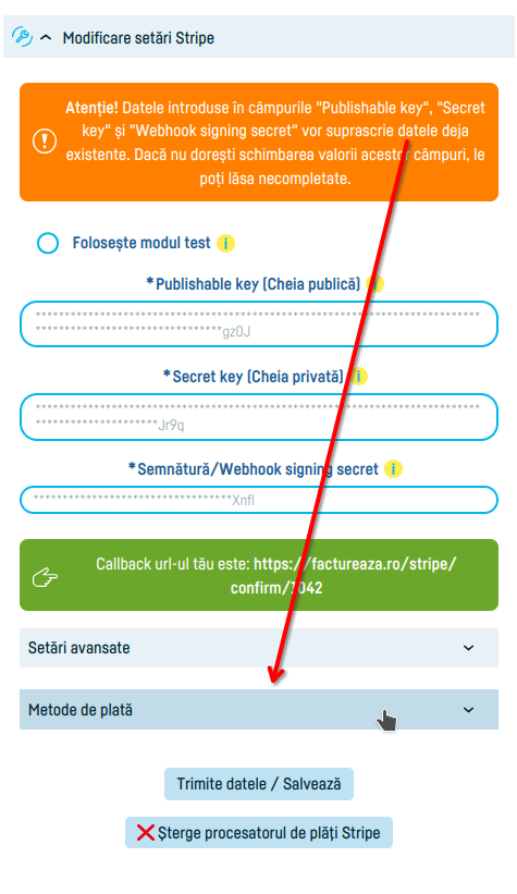 Integrarea cu Stripe - pasul 7