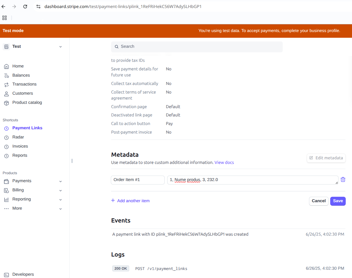 Generează facturi din încasările online prin Stripe - pasul 7
