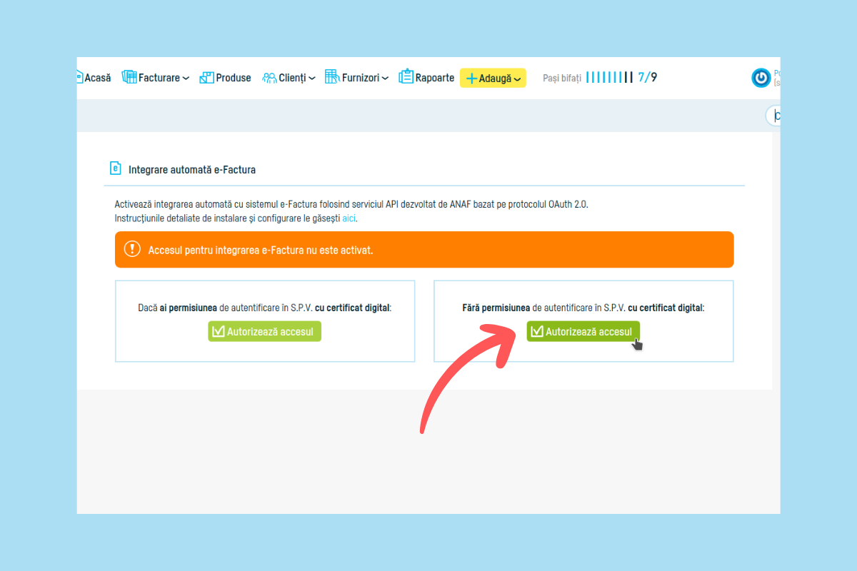 Cum activează contabilul integrarea automat e-Factura - pasul 2