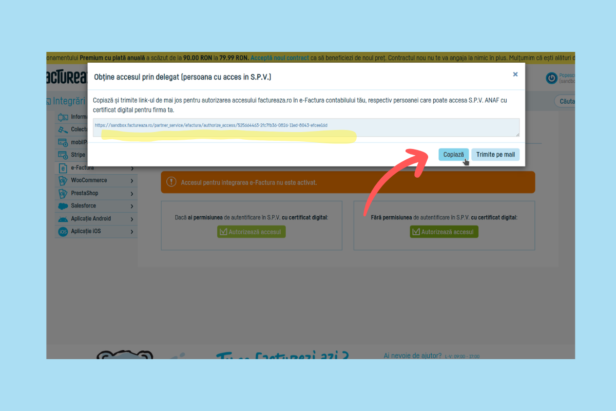Cum activează contabilul integrarea automat e-Factura - pasul 3