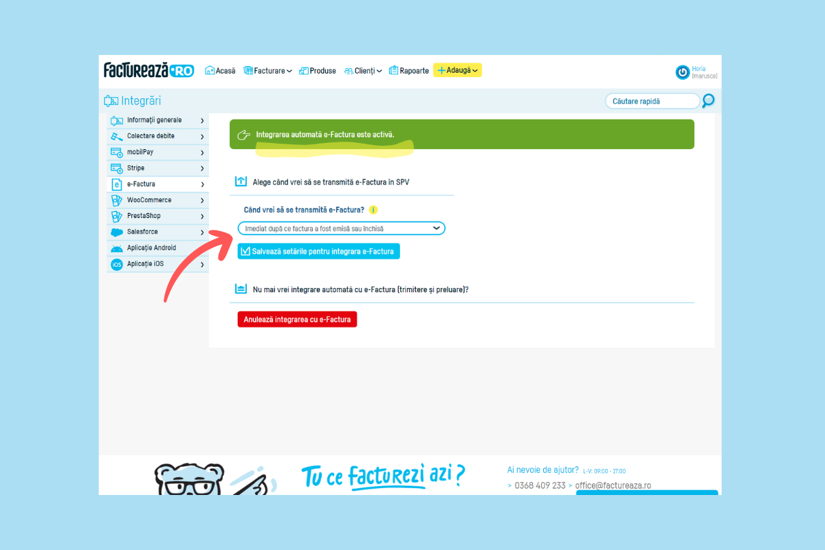 Cum activează contabilul integrarea automat e-Factura - pasul 6