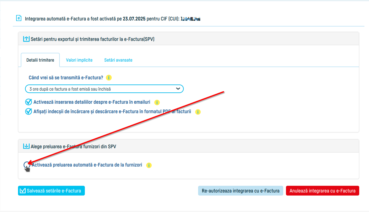 Cum activezi preluarea automată din SPV a e-Facturilor - pasul 2