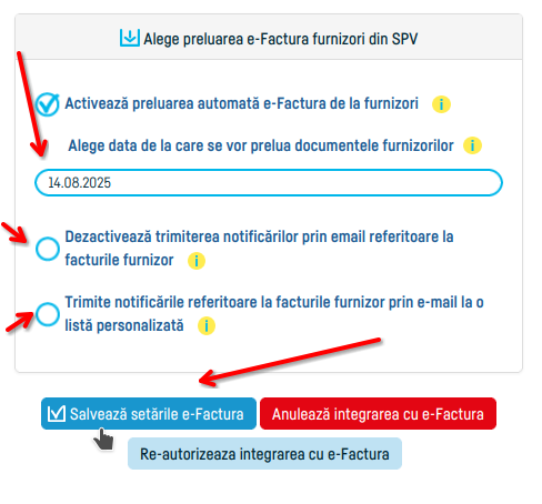 Cum activezi preluarea automată din SPV a e-Facturilor - pasul 3